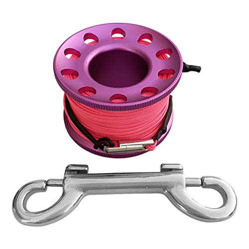 Baosity Scuba Diving Finger Spool Reel Line, 15M Aluminium Compact Snorkeling Dive Reel Spool Line with Stainless Steel Clip, Purple
