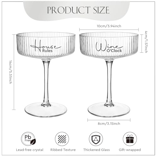 Image of AW BRIDAL 8.5oz Ribbed Coupe Glasses Set of 2, Martini Champagne Glass