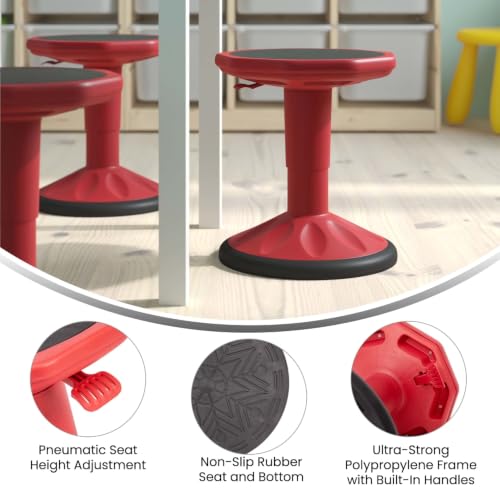 Image of Flash Furniture Carter Adjustable Height Active Learning Stool for Classrooms, Backless Wobble Stool with 360-Degree Swivel, 14 inch - 18 inch H, Red