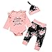 Produktbild Borlai Baby Mädchen Outfits Set Baby Schwester Strampelanzug + Blumenhose & Hut Mode Rüschen Kleidung,3PCS[6-12 Monate]