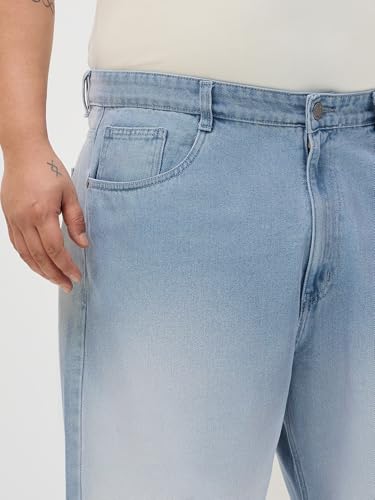Image of Urbano Plus Men's Loose Baggy Fit Heavy Washed Faded Denim Jeans Non-Stretchable
