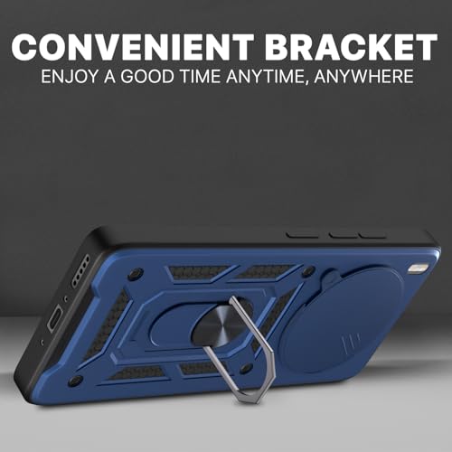 Image of Pikkme Back Cover for Vivo X300 Pro 5G | 360 Protection Case | Sliding Camera Shield Cover & Ring Holder Stand D10 Tough Armor Bumper Case (Blue)