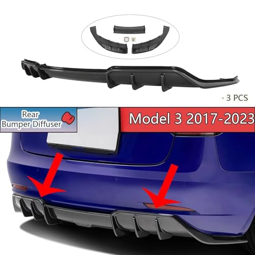 Diffuseur pare-chocs arrière Tesla Model 3 noir brillant effet carbone - 2