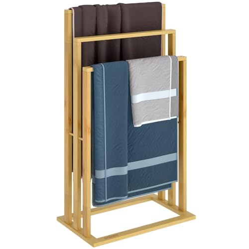 CASARIA® Handtuchhalter Stehend Bambus Holz 3 Stangen 82 x 40 x 24 cm...