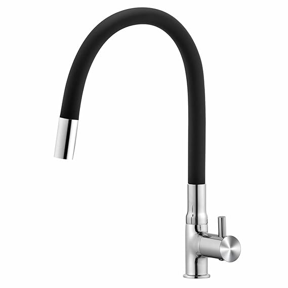 Bathicle Brass Swan Neck with Flexible Swivel Spout, Black & Chrome Finish (Single Flow)