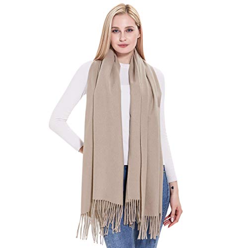 vimate Wool Warm Schal, Winter Warm Solid Beige Pashmina Wool Schals und Wraps für Damen/Damen (DE-Khika)