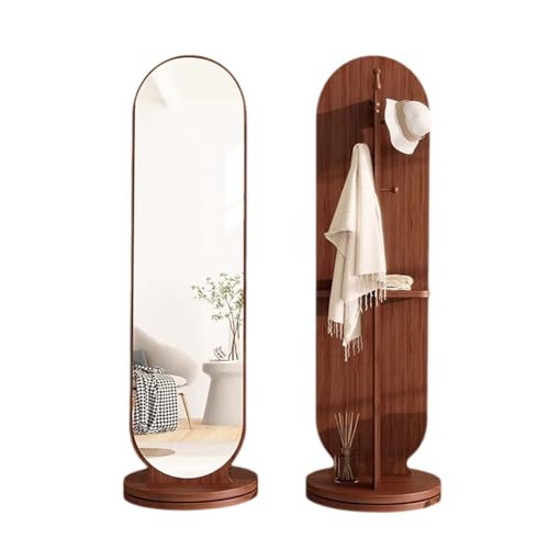 Espejo de longitud completa con perchero y estante de almacenamiento, diseño de madera 2 en 1, espejo moderno para sala de estar y dormitorio