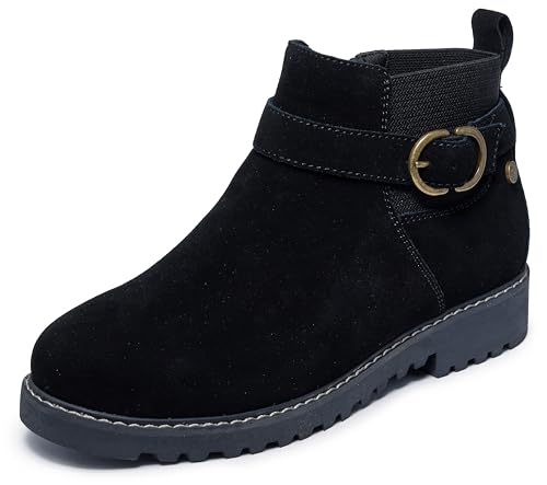 Skechers Women's ARCH FIT MARLIE - FLIRTY VIBES, Wrap around Buckle Side Zip Low Fashion boot, Black/Black, 5M