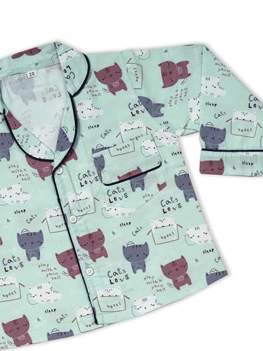 Image of MINIMATES Unisex Kids Cotton All Over Printed Night Suit Sleepwear Top & Pyjama Set Full Sleeve with Pockets for Girls & Boys with Buttons /Sleepwear for Girls /Night Dresses