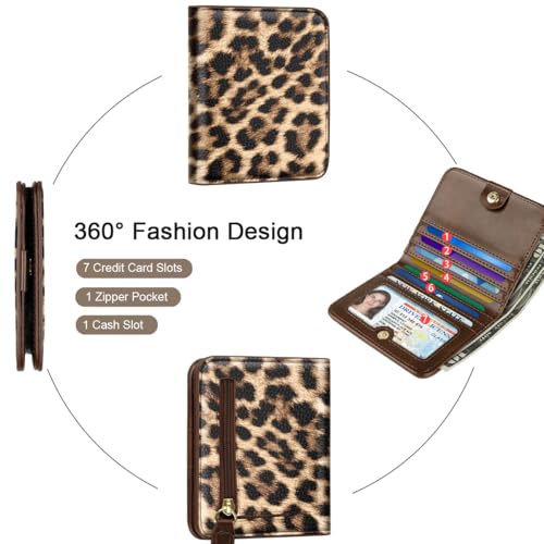 Image of Leopard Womens Wallet Small Thin Credit Card Holder Mini Purse | Slim Women RFID Blocking Bifold Cheetah Wallets Ladies Pocket Card Holders for Travel & Daily Use