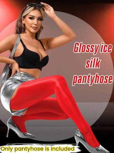 Image of ChiaoLezhee Sexy Shiny Tights, Sheer High-Waisted, Suspender Pantyhose For Women Rave Party Outfits Leggings Pants Exotic