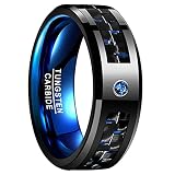 Phyonio Tungsten Carbide Rings with CZ Inlay Carbon Fiber Wedding Band Mens Rings Engagement Promise