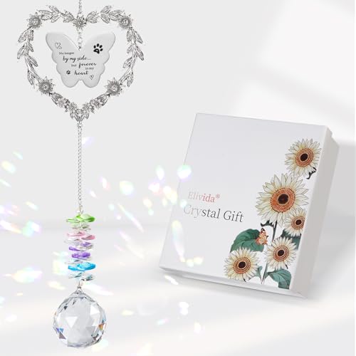 Elivida Dog Memorial Gifts for Loss of Dog, Pet Sympathy Suncatcher with Personalized Words, Cat Death Remembrance Gift for Pet Lovers, Heart Shaped Cat Bereavement Ornament with Sympathy Card