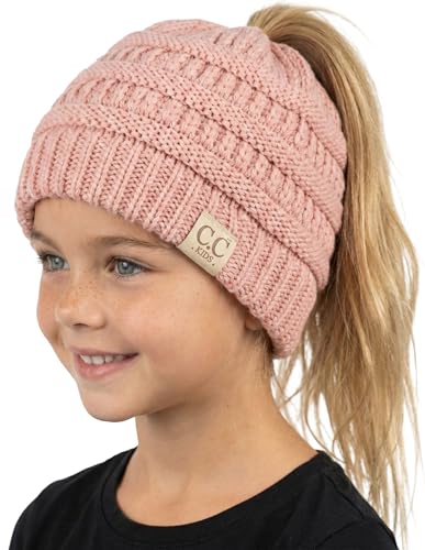 Image of Funky Junque BeanieTail Children's Ponytail Messy Bun Beanie Solid Ribbed Hat