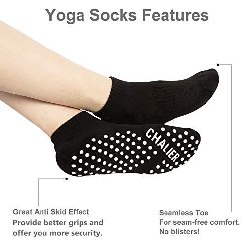 Non Slip Yoga Socks For Women 6 Pairs Ankle Low Cut Pilates Barre Socks With Grips,Black #TOP2