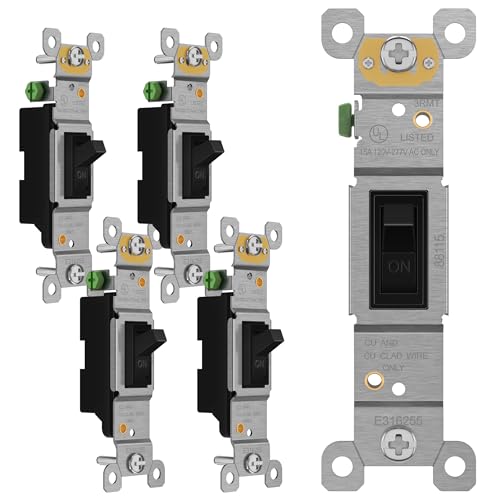 ENERLITES Black Toggle Light Switch Single Pole Electrical Switch 15A 120-277V Grounding Screw Residential Grade UL Listed 88115-BK-5PCS Black 5 Pack