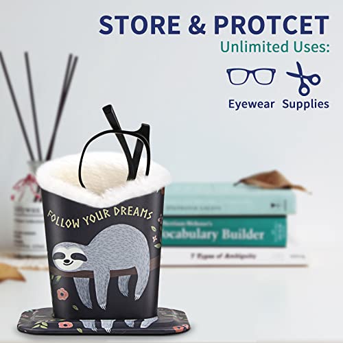 Image of 2 Pcs a Set, Plush Lined Eyeglasses Holder Stand Case Protective Glasses Case for Desks