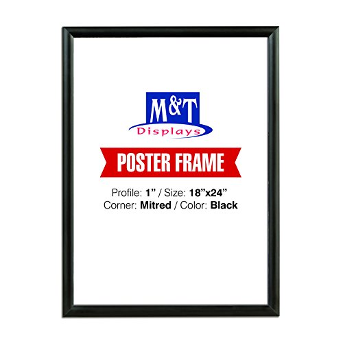 Snap Frame 18x24 Poster Size, 1" Black Color Profile, Mitered Corner, Front Loading