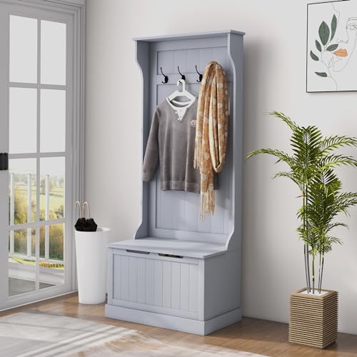 image for HOMCOM 3-In-1 Hall Tree with Shoe Storage, Standing Coat Rack with Sho