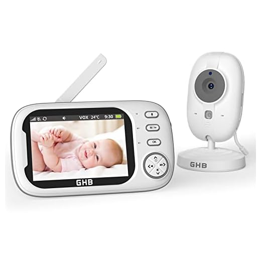 GHB Babyphone Caméra Bébé Moniteur Écran LCD 3.5 inches Support 2 Caméras 2,4 GHz Capteur de Température Vision Nocturne 720p