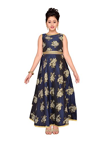 ADIVA Girl's Indian Party Wear Gown for Kids Blue