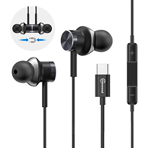 USB C Headphones, IPX 5 Water Resistant HiFi Stereo USB C Earbuds W/Mic Noise Isolation Headphone for Google Pixel 4/3/2/XL, Essential Phone, 2018 iPad Pro, One Plus 6T and More