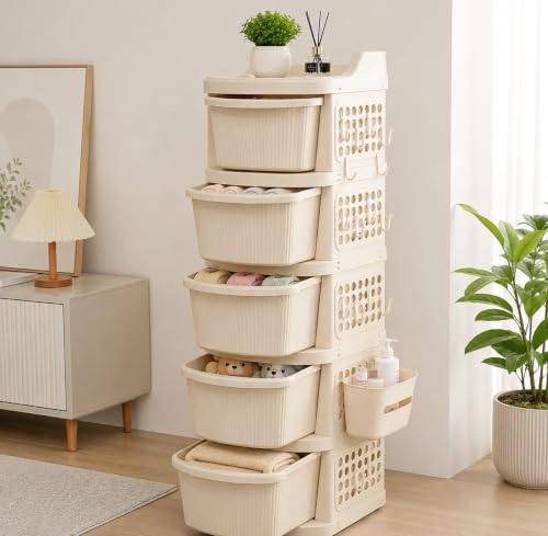Image of KITCHIVO 5 Layer Multipurpose Plastic Storage Drawer Organizer with Top Tray & Side Hanging Basket for Kitchen, Bathroom, Bedroom, Office, Makeup, Cutlery & Home Organization