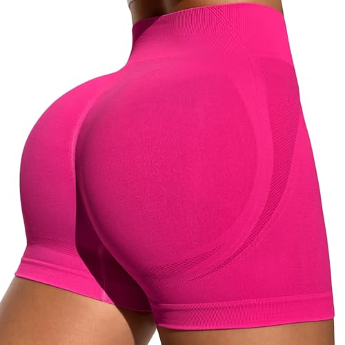 Generisch Pantalones cortos de mujer de cintura alta para entrenamiento, yoga, gimnasio, ciclismo para mujer, Rosa intenso., M