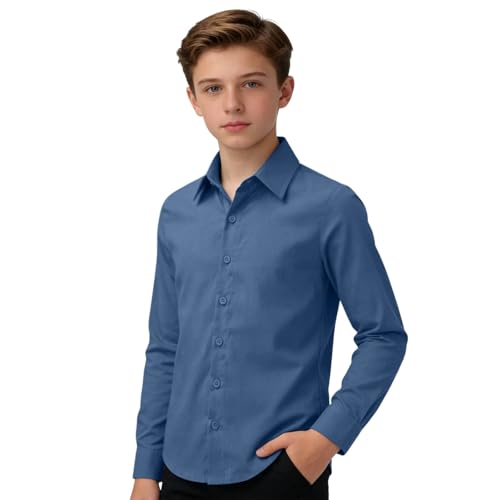 Chemise en lin mélangé garçon coupe classique de haute qualité 4-14 ans