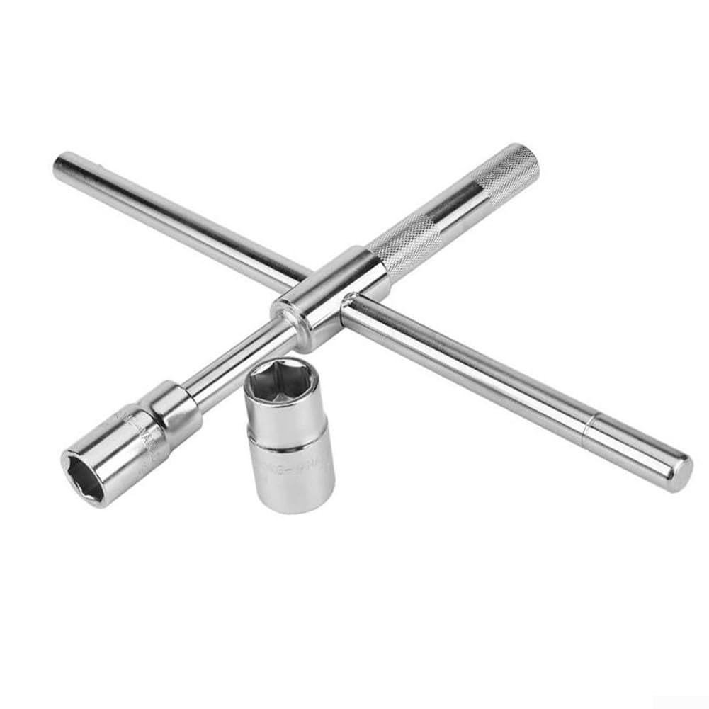 Llave de llanta extendida de 4 vías, juego de llaves de tuerca de hierro ajustable para neumáticos con enchufes de 17/19/21/23 mm, herramienta de rueda de aleación de alto par para automóvil