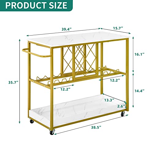 Yitahome Gold Bar Cart, Home Bar Serving Carts With Wine Rack Glasses Holder Kitchen Cart On Wheels For Living Room, Kitchen #TOP3