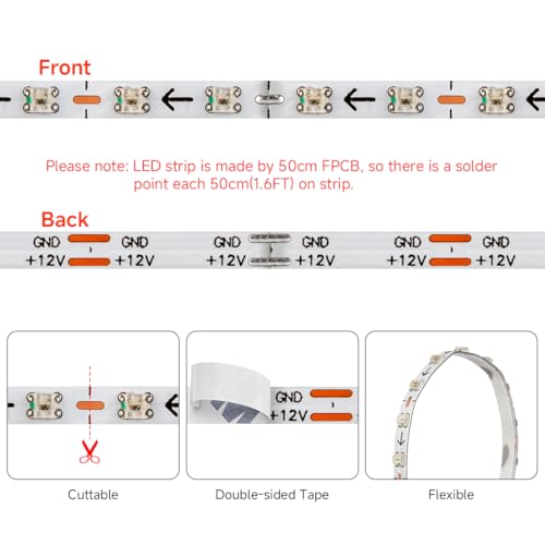 Image of SEZO WS2812B IC RGB LED Strip 160 Pixels /m 2.7mm Width Ultra Narrow Individually Addressable RGB Light 0807SMD Dream Full Color Flexible Tape 16.4ft IP30 DC12V(No Adapter or Controller)