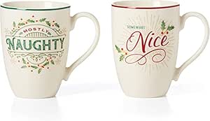 Lenox Naughty And Nice Mugs – Set Of 2, 4.75" Porcelain