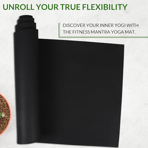 Image of Fitness Mantra EVA Yoga Mat for Home Workout & Yoga | 6mm Thick Exercise Mat with Anti-Skid Surface | Lightweight & Easy to Carry | Soft Cushion Workout Mat for Men & Women (Black)