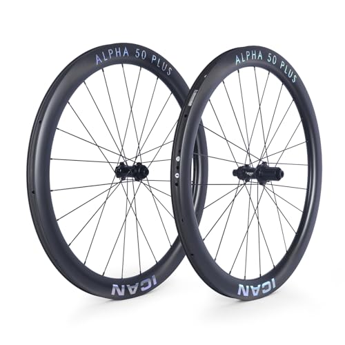 ICAN Alpha 40/50 Plus 1520g/1535g/1555g Ruedas para Bicicleta de Carretera de Carbono 700C Freno de Disco Ancho Interior 23mm (Compatible con Rueda Libre Road HG, Alpha 50 Plus)