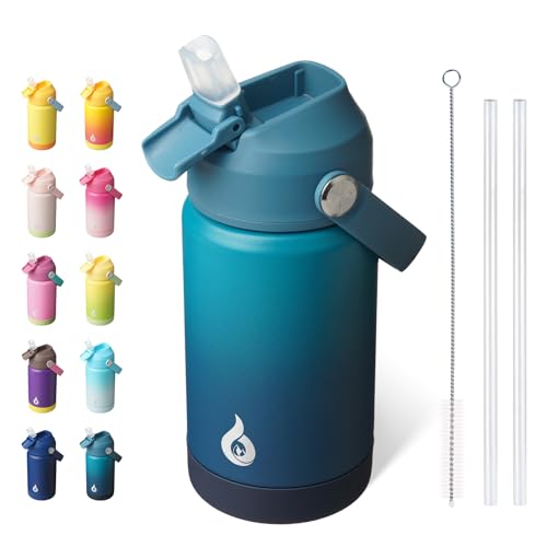 Image of BJPKPK Insulated Water Bottle with Straw Lid, 12oz Thermo Water Bottles with Soft Nozzle, Flex Handle & Non-slip Boot, BPA Free Leak Proof Stainless Steel Metal Thermo, Tumblers, Cups,Vast