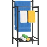 Free Standing Towel Racks for Bathroom, 3 Tier Towel Drying Rack with Movable Storage Shelf, Tall Metal Towel Rack Stand for Outdoor Pool, Black