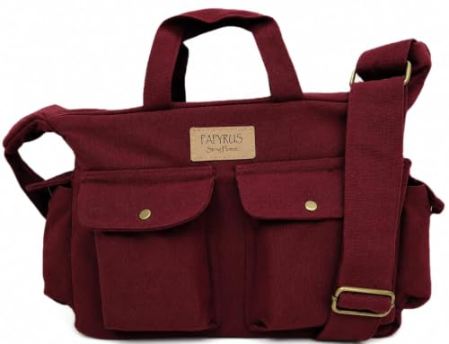 Image of ROUGH Canvas Cotton messenger bag.15'' Lap top. Large size 36x27x11 cm(12Ltr) Metal zipper closure. Allround pockets. Vintage look. Antique fittings.Sustainable