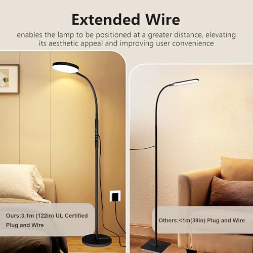 Light Therapy Lamp - 11,000 Lux UV-Free Sunlight Lamp, 5 Color Temps & 10 Brightness, 360° Gooseneck Floor/Desk Therapy Lamp for Home Office, Bedroom & Reading (Black) - Image 5