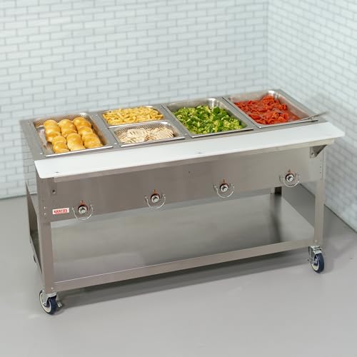 Kratos 28W-198 Mobile Four Pan Open Well Electric Steam Table with Undershelf, 120V, 2000W