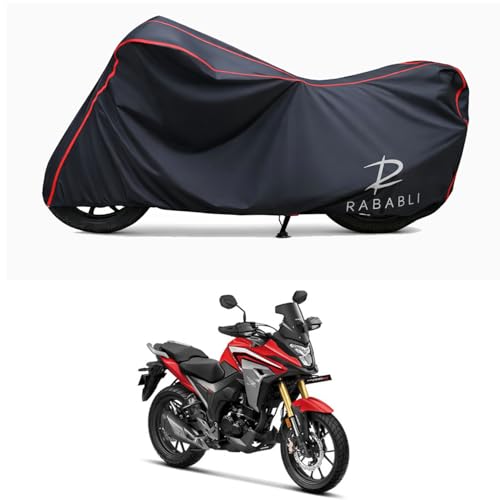 Image of Waterproof Bike Body Cover Compatible for | Honda CB200X DX | Taffeta Fabric, Red Piping Design, Bottom Elastic Fit | Dustproof, Sun UV & Rain Protection for All Bikes