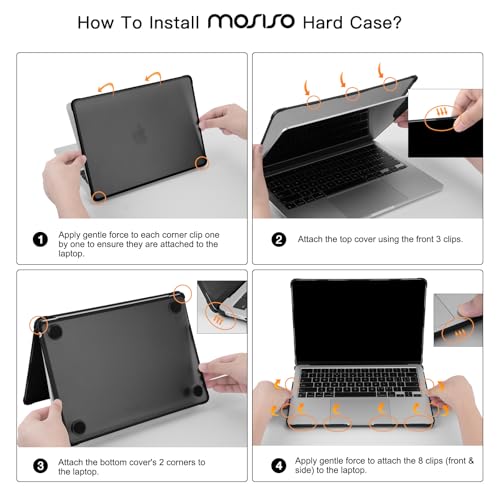 Image of MOSISO Compatible with MacBook Air 13 inch Case M5 2026 M4 2025 M3 M2 2024-2022 A3449 A3240 A3113 A2681, Seamlessly Closes Anti-Crack&Anti-Fingerprints Hard Shell for MacBook Air 13.6, Black