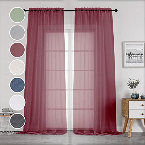 Image of OWENIE Sheer Curtains 96 Inch Long, Elegant Sheer Curtains for Bedroom, Window Voile Sheer Curtain Panels /Drapes /Treatment for Living Room, 2Pcs, Each 42 inch W x 96 inch L, Burgundy