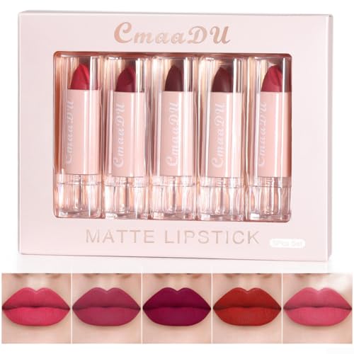 Image of HomeVortex 5Pcs Matte Lipstick Set, Velvet Moisturizing with Long Lasting Wear, Rich Pigmentation for Smooth Application, Versatile Shades for Various Skin(02)