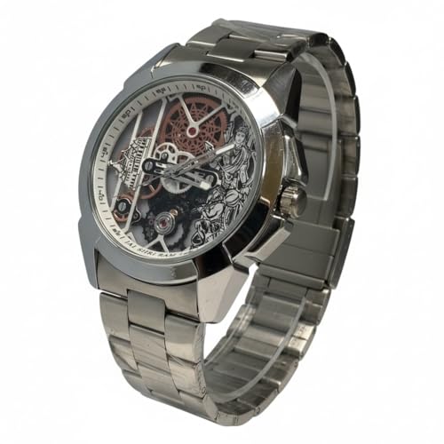 Image of Shree Ram Skeleton Watch, Ayodhya Mandir Theme, Mechanical Look Quartz, Stainless Steel Metal Bracelet, Round Dial with Deity Engraving for Man and Boyes