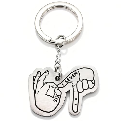WCDHOR 67 Keychain Stainless Steel Hand Gesture, Funny Six Seven Meme Key Ring, Backpack Bag Pendant Charm, Teen Gift for Boys Girls, Party Favor Bag Stuffers