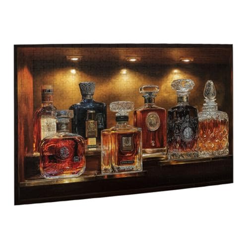 Vextrovia Jigsaw Puzzles for Adults 500 Pieces, Opulent Wooden Bar Shelf with Elegant Liquor Bottles Puzzle, for Party Entertainment, Solo Relaxation & Mind-Stimulating Indoor Games