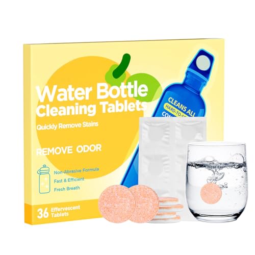 36 pezzi Pastiglie per la Pulizia Bottiglie, Bottle Clean Tablets, Pastiglie Igienizzanti per Bottiglie, Pastiglie Effervescenti per Bottiglie, Borracce e Thermos in Acciaio Inox,Vetro e Plastica
