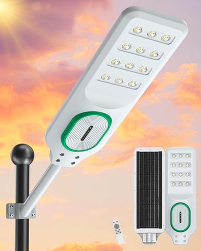 AIKVSXER Solar Street Lights Outdoor, 6500K Commercial Dusk to Dawn Parking Lot Light, Waterproof IP67 Solar Security Flood Lights with Motion Sensor and Remote for Yard, Road, Driveway, White