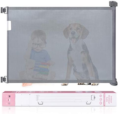 Babepai Retractable Baby Gate Door Grey, Extra Wide Baby Safety Gate and Pet Gate for Stairs, Doors, and More, Fabric Baby Gate Mesh Safety Gate 54" Wide Indoor/Outdoor, Grey